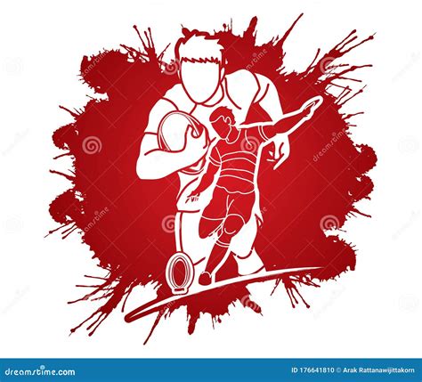 Group Of Rugby Players Action Cartoon Sport Graphic Stock Vector