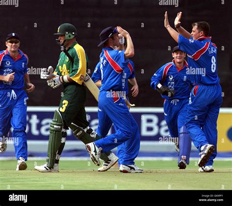 England S Darren Gough Celebrates With Craig White Dismissing South