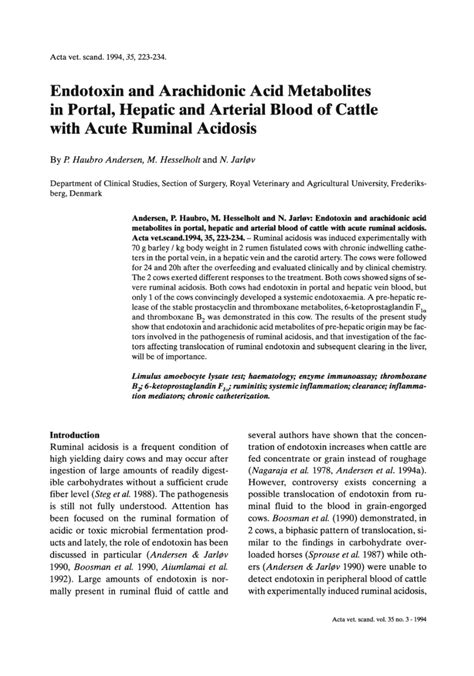 PDF Endotoxin And Arachidonic Acid Metabolites In Portal Hepatic And