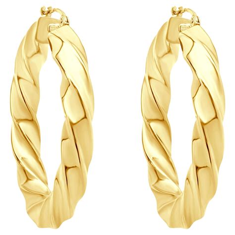 14 Karat Yellow Gold Twisted Wire Hoop Earrings For Sale at 1stDibs