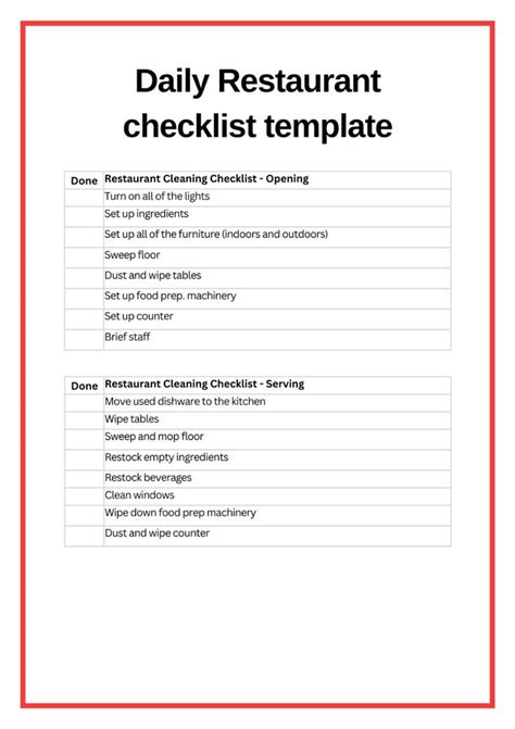 Daily Restaurant Checklist Template Efficient And Consistent Tasks