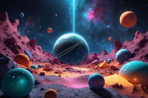 Premium Photo A Cosmic Playground A 3d Rendering Of Geometric Shapes