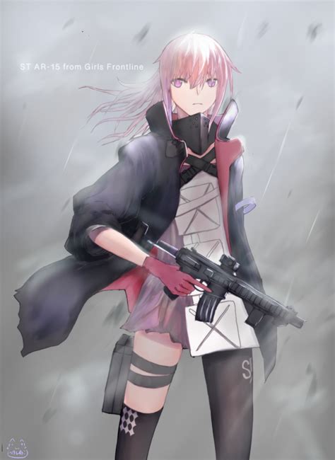 Safebooru 1girl Ar 15 Assault Rifle Asymmetrical Legwear Black Jacket