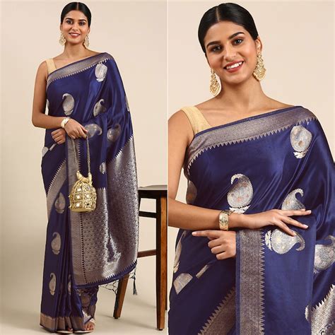 Blue Woven Kanjivaram Silk Saree Withtassels