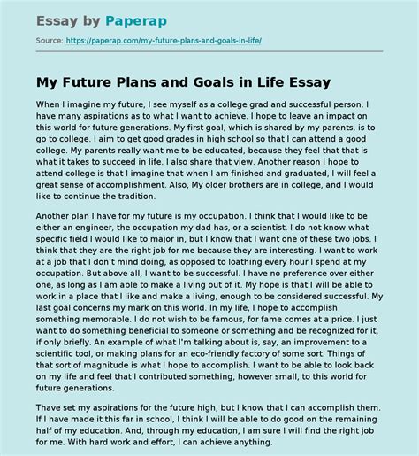 My Future Plans and Goals in Life College And Assignment Speech Example - 100, 200 Words