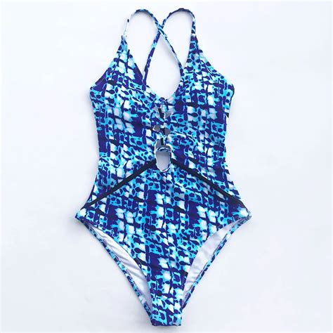 Buy Cupshe Blue Crystal Tie Dye One Piece Swimsuit Women Cutout Deep V Neck