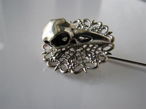 Goth Lapel Pin Crow Skull Raven Brooch Hat Pin Clasp Etsy