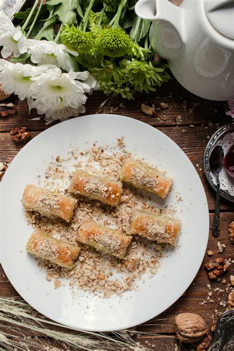 Concepto Turco De Los Pasteles Del Baklava De La Comida Foto De Archivo