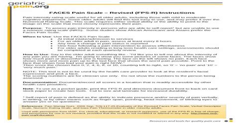 Faces Pain Scale Revised Fps R Instructions · References Pain Manag Nurs 2006 Sep 7 3