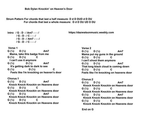 Bob Dylan Knockin On Heavens Door Chord And Strum Pattern Guitar Songs For Beginners Guitar