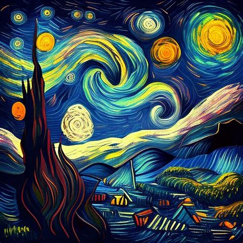 Premium AI Image Starry Night Painting By Artist Lauren Van Gogh