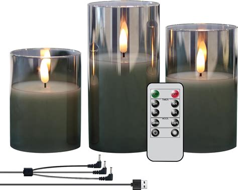 Genswin Rechargeable Led Flameless Flickering Glass Candles With Remote Timer