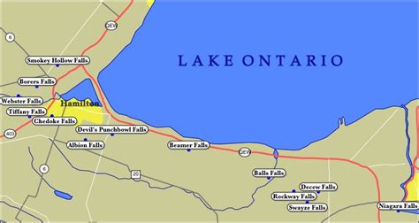 Map of WaterFalls in the Hamilton Ontario Area