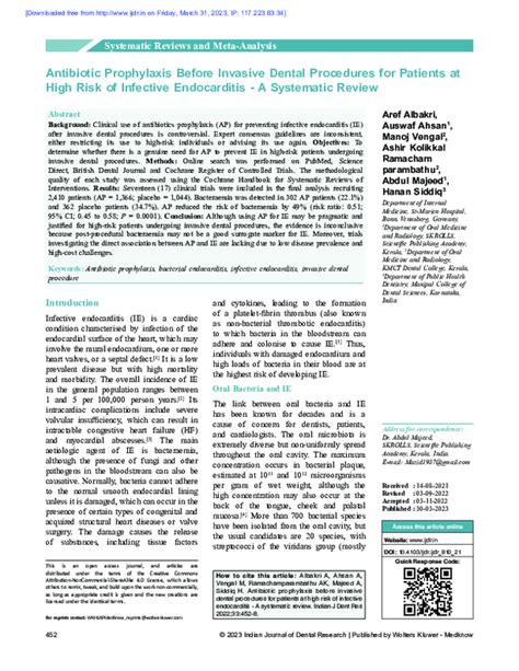 Pdf Antibiotic Prophylaxis Before Invasive Dental Procedures For Patients At High Risk Of