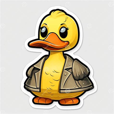 High Detailed 3d Duck Sticker With Jacket And Shorts Stock Illustration