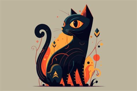 Cat Folk Art Style Vector Illustration Graphic By Breakingdots