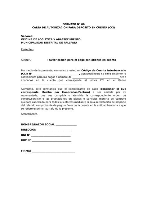 Formato N Y Formato N Carta De Autorizacion Para Deposito En