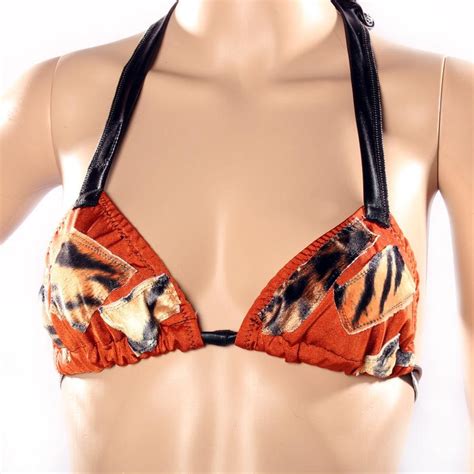 Sale Tribal Bikini Top Wild String Bikini Rust Orange Black Etsy