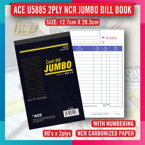 Uni Ace Jumbo Cash Bill Book Ncr Ply Cm X Cm Buku Bil Tunai