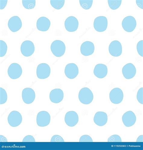 Classic Vector Seamless Pattern With Sky Blue Hand Drawn Polka Dots On A White Background Stock