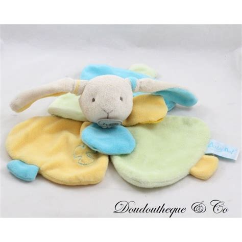 Doudou Plat Lapin Baby Nat Douceur Flower Bleu Vert P Tales Sos