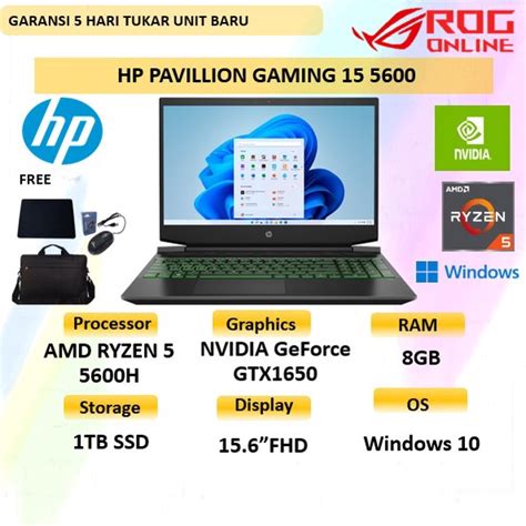 Jual Laptop Gaming Hp Pavillion Gaming 15 Ryzen 5 Gen 5600 Ram 8gb 512gb Ssd Graphics Nvidia