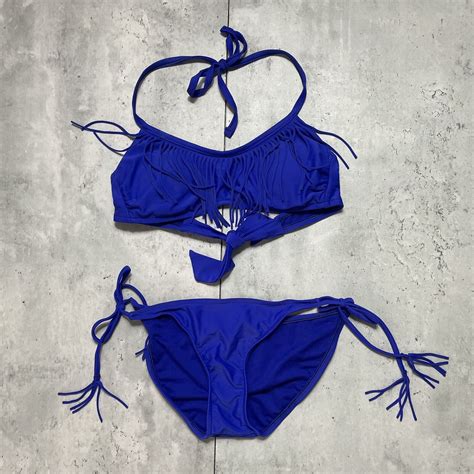 Vintage Xhilaration Swim Bikini Set Royal Blue Fringe Gem