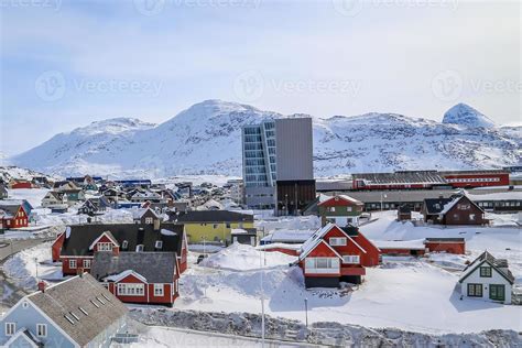 Nuuk City Center Streets With Colorful Inuit Houses Covered In Snow