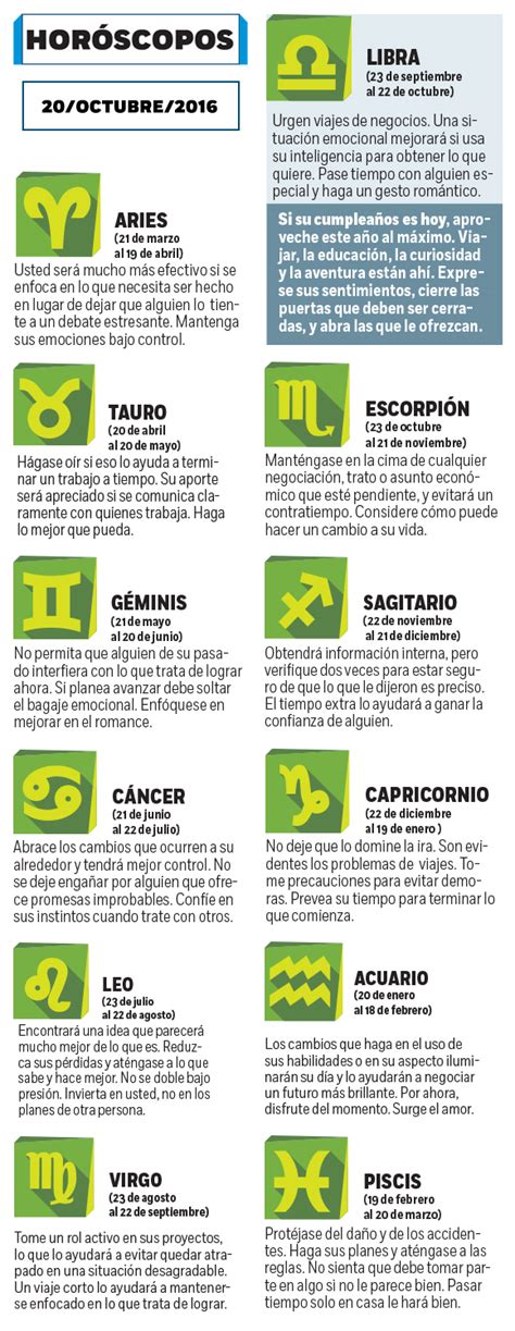 Horóscopo De Hoy 20 De Octubre Las Predicciones De Los Signos