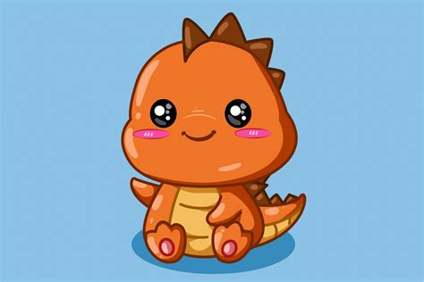 Cute Little Orange Dinosaur Cartoon Graphic by neves.graphic777 ...