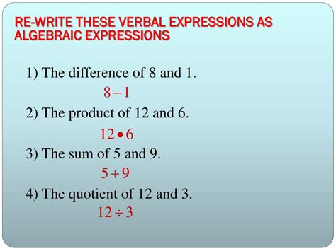 Ppt Translating Verbal Expressions To Algebraic Expressions Powerpoint Presentation Id 2239323