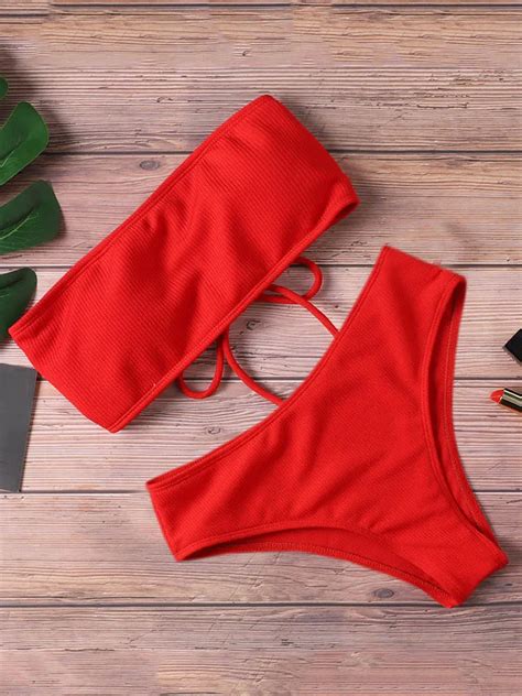 Bikini Sin Tirantes De Cintura Alta Para Mujer Ba Ador Sexy De Color