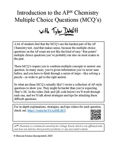 Introduction To Chem Mcqs Introduction To The Ap ® Chemistry Multiple