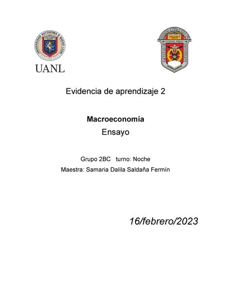 Evidencia Macroeconomia Evidencia De Aprendizaje Macroeconom A