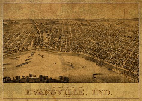 Evansville Indiana Vintage City Street Map 1880 Mixed Media by Design ...