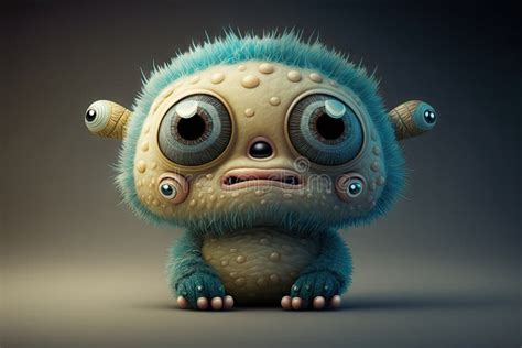 Cute Funny Monster Baby, with Big Eyes and Tiny Body Stock Image ...