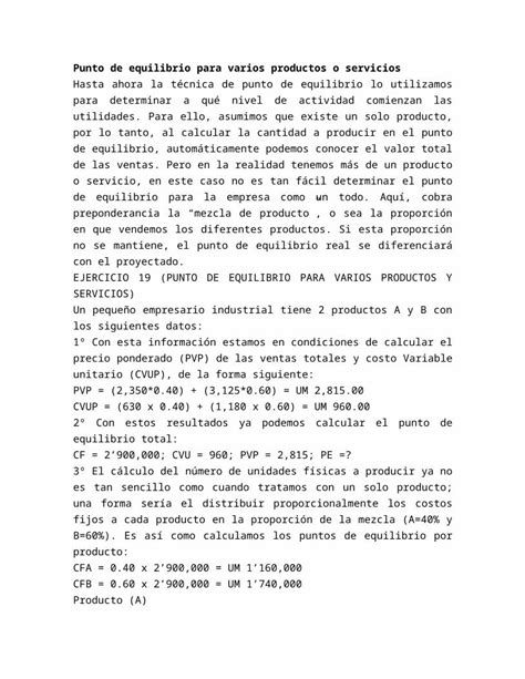 Docx Punto De Equilibrio Para Varios Productos O Servicios Dokumen Tips