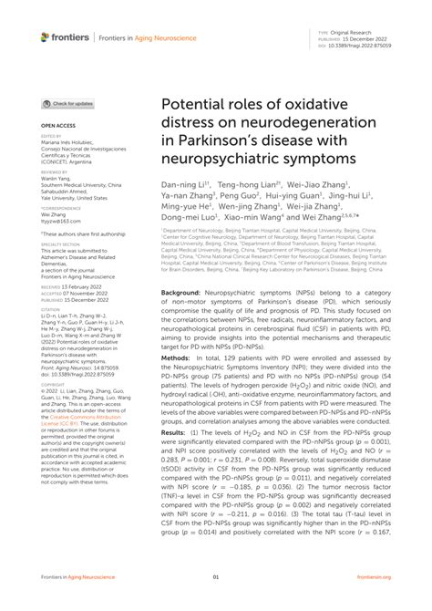 Pdf Potential Roles Of Oxidative Distress On Neurodegeneration In