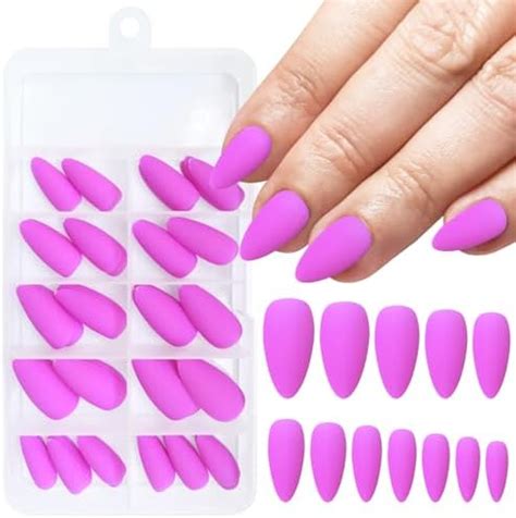 Amazon Addfavor Pcs Almond Press On Nails Medium Matte Purple