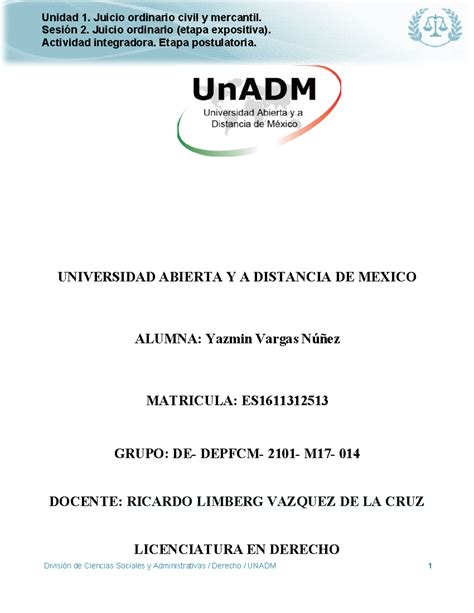 M17 U1 S2 YAVN actividad 2 Sesión 2 Juicio ordinario etapa