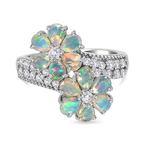 Natürlicher äthiopischer Welo Opal und Zirkon Ring 2 ct SHOPLC