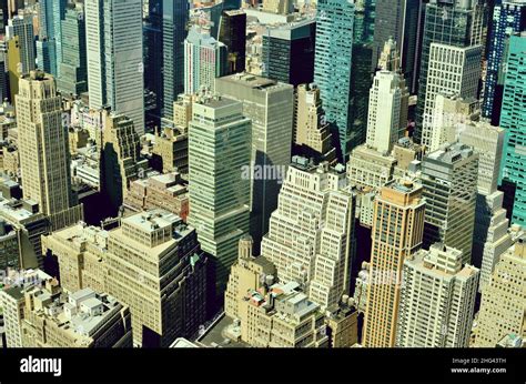 Birds Eye View Of Manhattan In New York City Pattern Of Skyscrapers