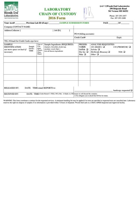 Printable Chain Of Custody Form Template