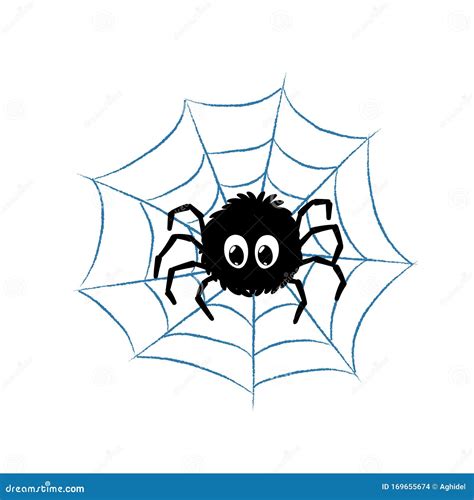 Black Funny Spider Sitting On The Blue Web Vector Illustration