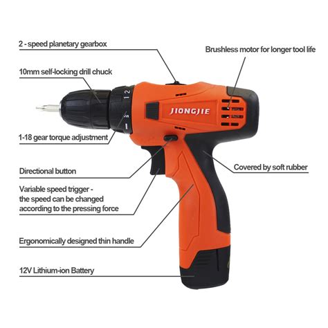 JIONGJIE 12V Cordless Driver Drill Set Li20S VR DIY