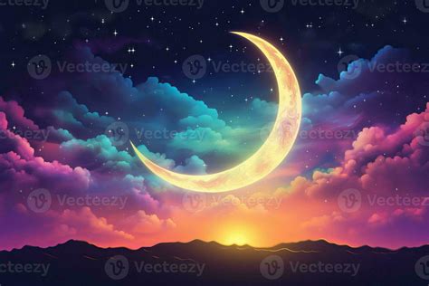 Islamic crescent moon on vibrant sky. Generative AI 31582386 Stock ...