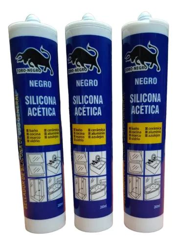 Silicona Sellante Adhesivo Negra Acetica 280ml 3unid Cuotas sin interés