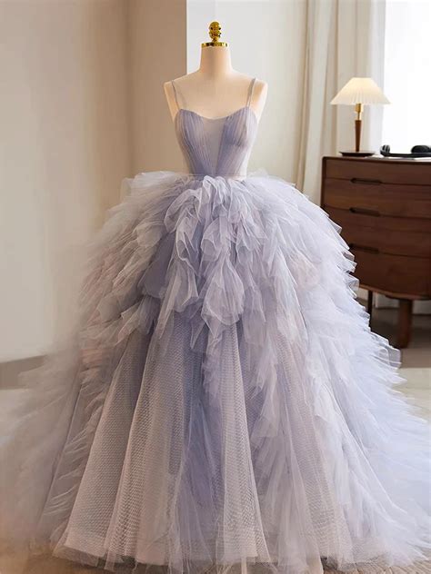 Prom Dresses Blue Tulle Long Prom Gown Blue Tulle Long Sweet Dress