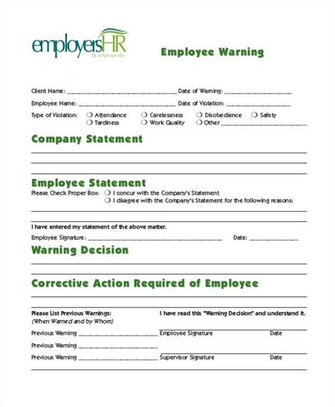 Free 9 Sample Employee Warning Forms In Pdf Ms Word