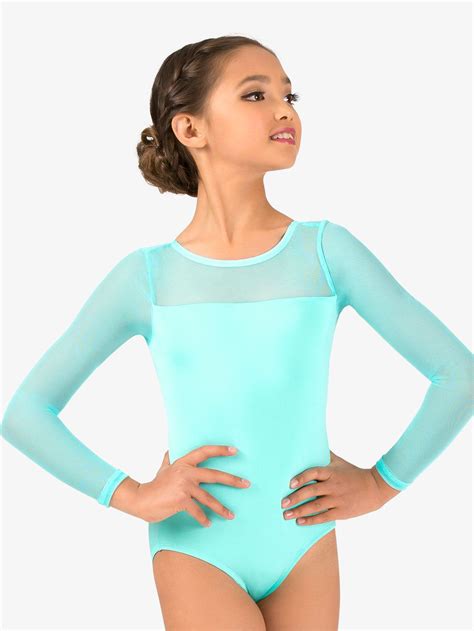 Girls Mesh Long Sleeve Leotard Dance Wear Dance Outfits Long Sleeve